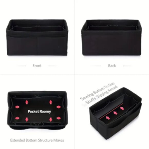 Insert/Organizer- Felt For Designer Handbags/Totes -Black Style 4 - NWT - Picture 3 of 8